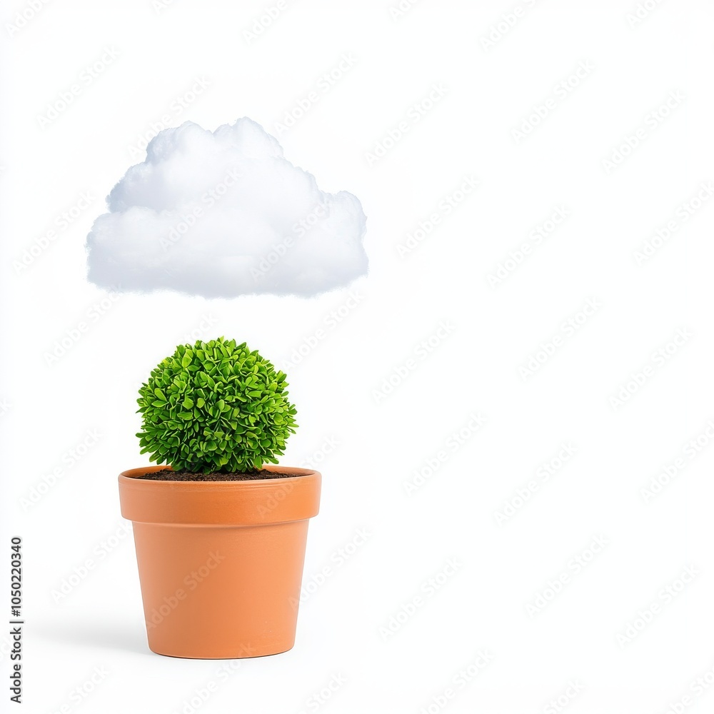 A vibrant green plant in a terracotta pot, with a fluffy cloud above, symbolizing growth and freshness. A vibrant green plant in a terracotta pot, with a fluffy cloud above, symbolizing growth and freshness.