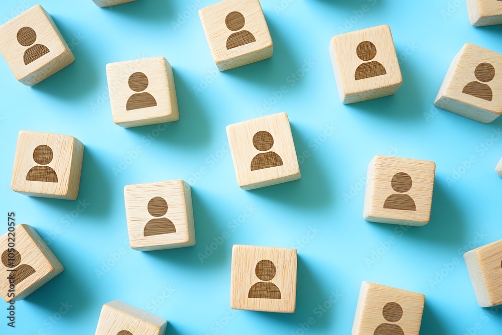 Obraz premium Wooden Cubes with Person Icons - Teamwork and Community Concept