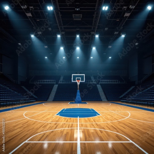 An Empty Indoor Basketball Court Captured in Rich Photographic Detail Highlighting a Ready Arena for Play