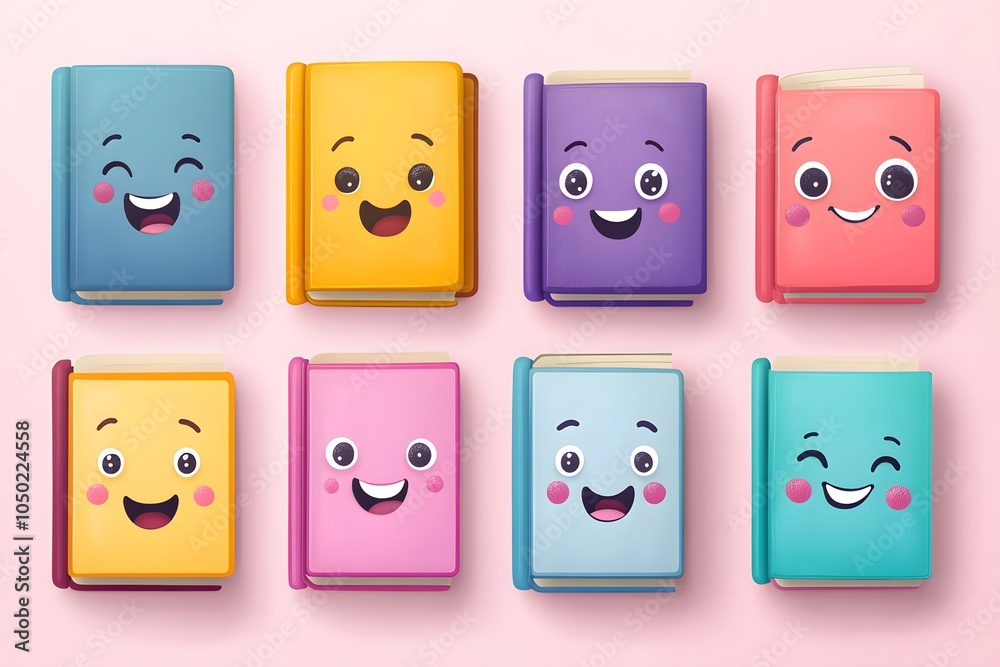 Cute Cartoon Books with Smiling Faces for Back to School Cute Cartoon Books with Smiling Faces for Back to School