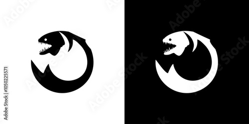 Predator fish in the circle icon logo vector abstract graphic design isolated