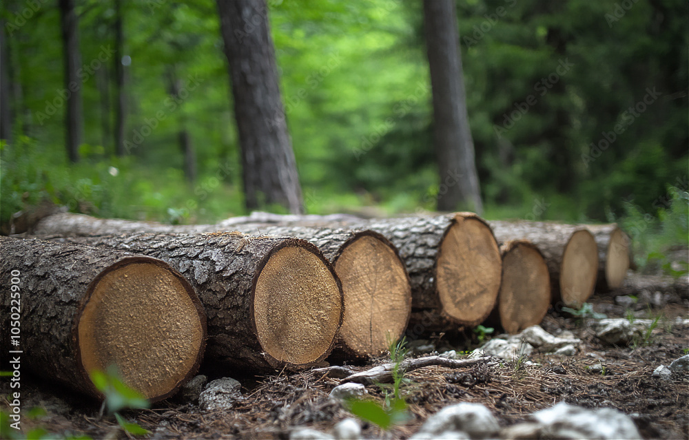 there are logs lying around, a forest in a row there are logs lying around, a forest in a row