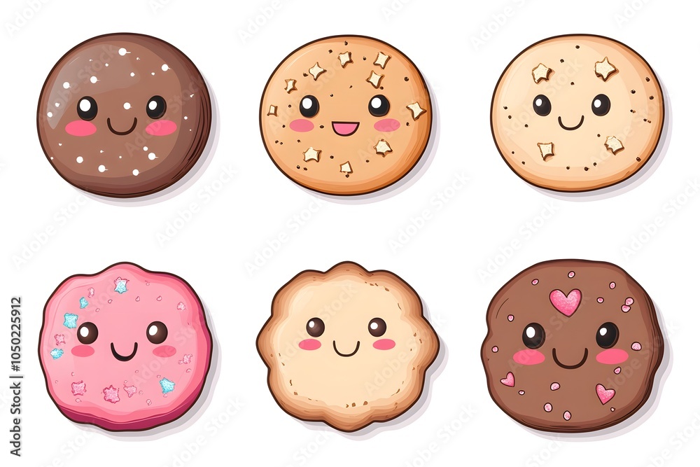 Obraz premium Cute Cartoon Cookies Set Sweet Treats Bakery Illustration Food Kawaii