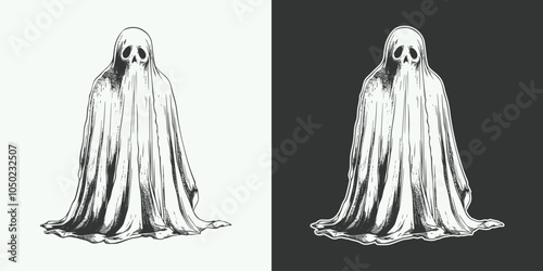 Vintage retro jand drawn engraving illustration of halloween spooku ghost monter illustration