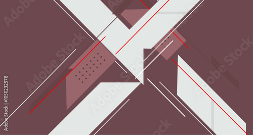 Blend of deep red and white geometric shapes and lines, creating a striking visual composition