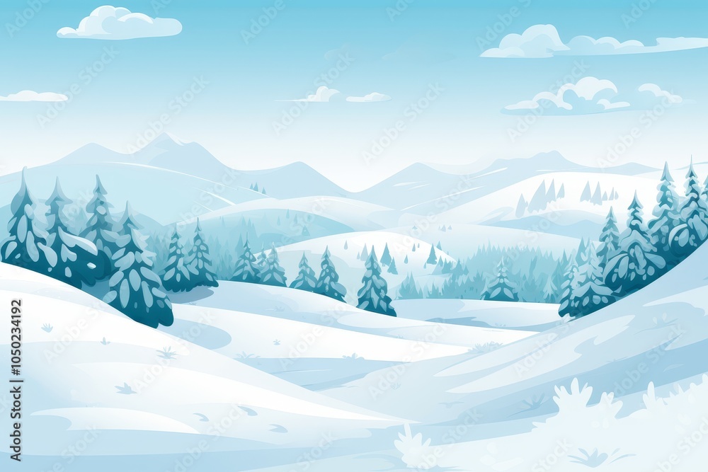 Fototapeta premium A simple winter landscape featuring turquoise mountains and a pale green forest below