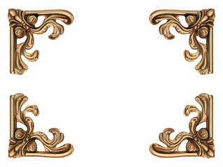 Collection set of ornate golden corner decorations isolated on transparent or white background, png
