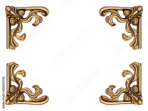 Collection set of ornate golden corner decorations isolated on transparent or white background, png