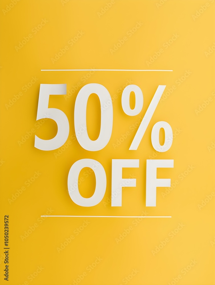 White '50% OFF' Promotional Sign on a Yellow Background White '50% OFF' Promotional Sign on a Yellow Background