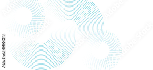 Geometric blue stripe line art design. Modern futuristic graphic. White abstract background with circle lines.