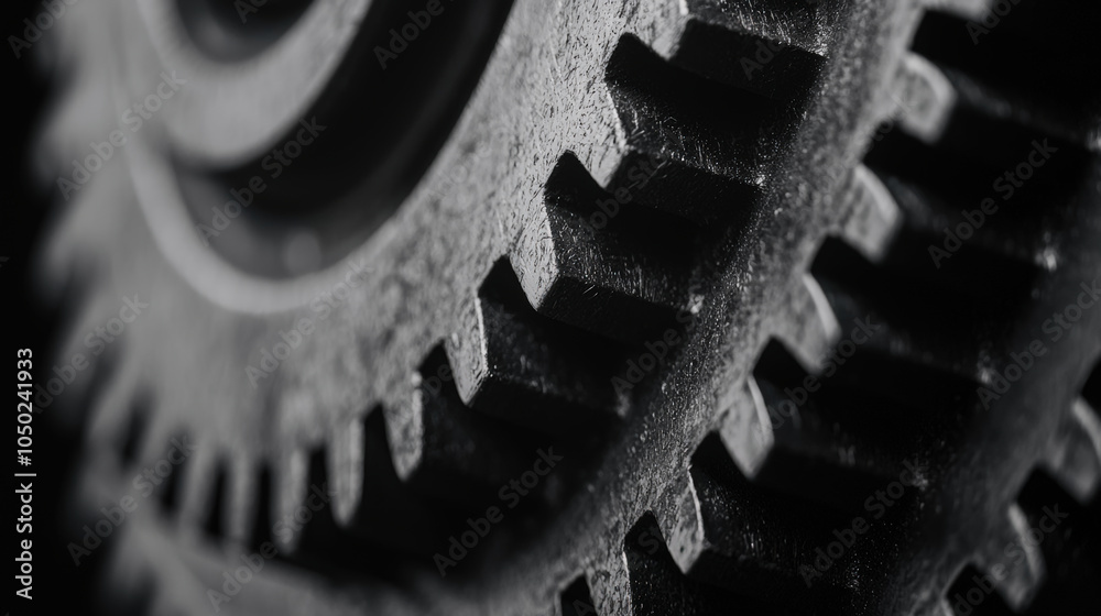 High tech equipment featuring intricate gears in black and white photograph, showcasing precision and complexity of mechanical design High tech equipment featuring intricate gears in black and white photograph, showcasing precision and complexity of mechanical design
