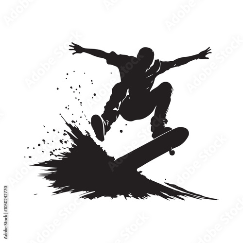 Silhouette of a Skateboarder mid-air, showcasing skill and style in an urban setting.