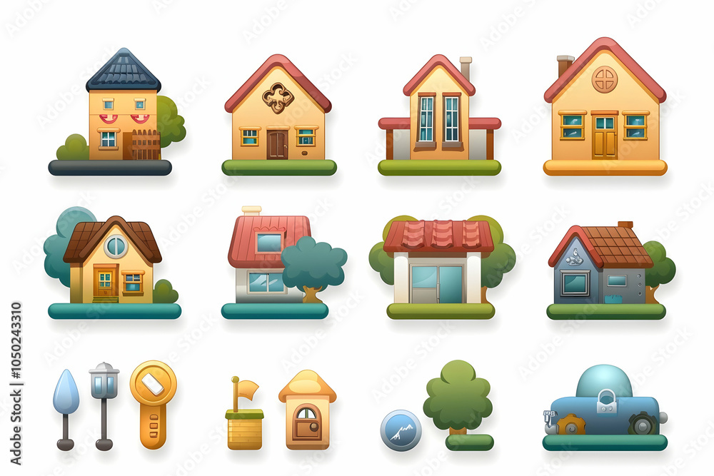 Naklejka premium Cartoon house and home icons set.