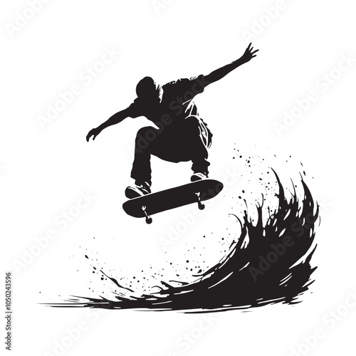 Silhouette of a Skateboarder mid-air, showcasing skill and style in an urban setting.