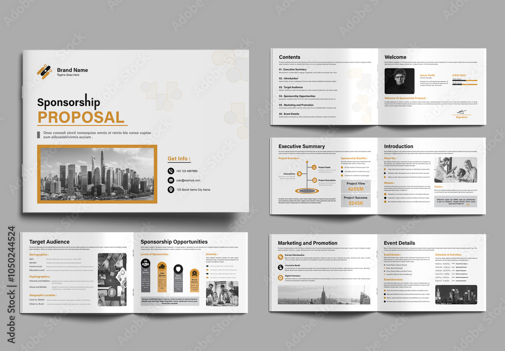 Sponsor Example Layout Clean Sponsorship Proposal Layout Landscape Stock Template | Adobe Stock