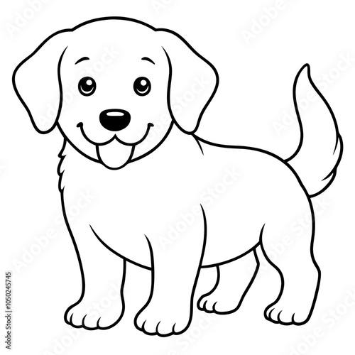 cute retriever puppy smiling line art