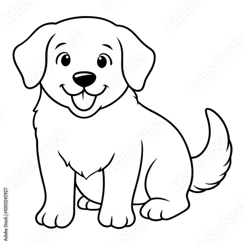 cute retriever puppy smiling line art