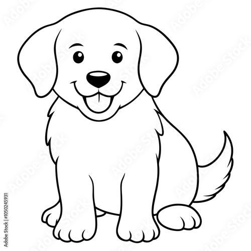 cute retriever puppy smiling line art