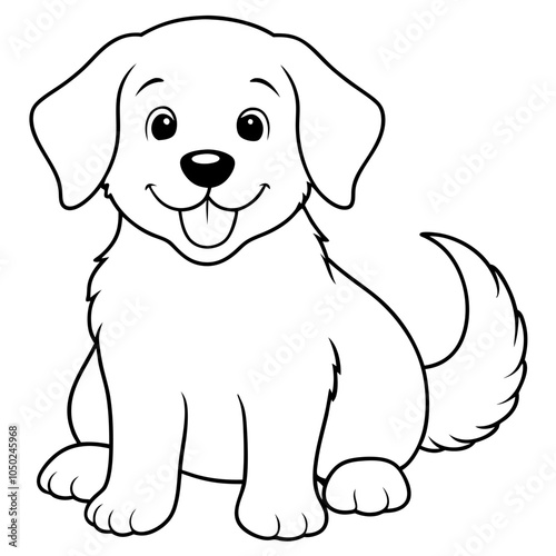 cute retriever puppy smiling line art