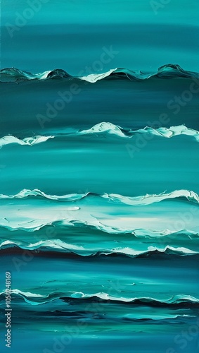 Ocean painting in deep teal turquoise and seafoam green photo