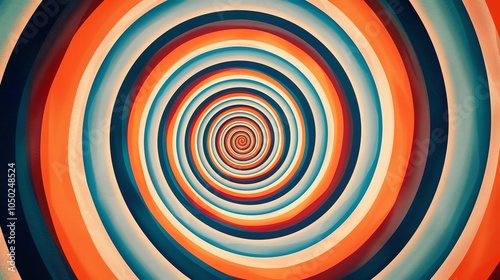 A swirling circular pattern in red, blue, white and orange tones.