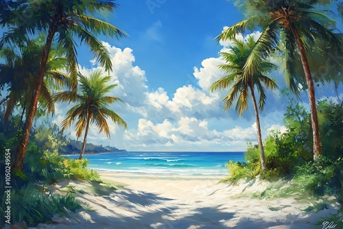 Palm Tree Framed Tropical Beach Escape