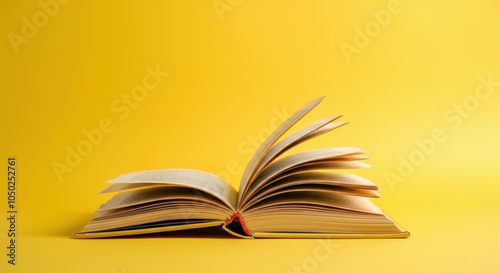 Open book with pages slightly fanned against yellow background