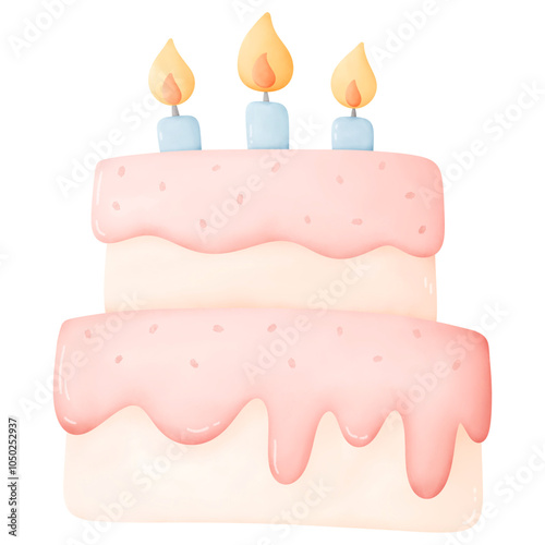 Cute Happy Birthday Party Cake illustration watercolor