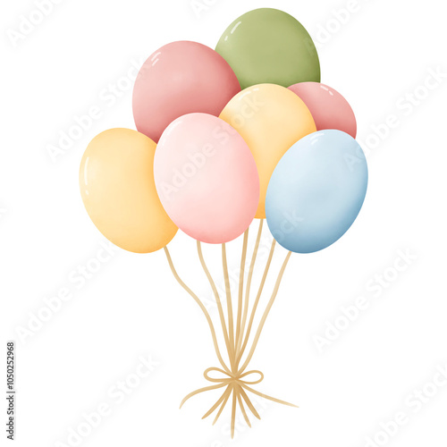Cute Happy Birthday Party Balloons illustration watercolor