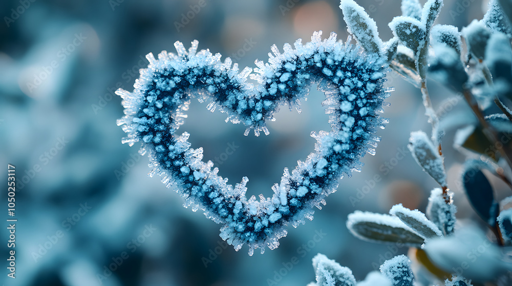 Serene Beauty of Winter: A Mesmerizing Heart Shape Created by Detailed Snow Crystals in Pastel Watercolor