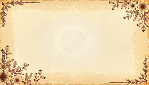 Vintage beige floral background with decorative borders and copy space
