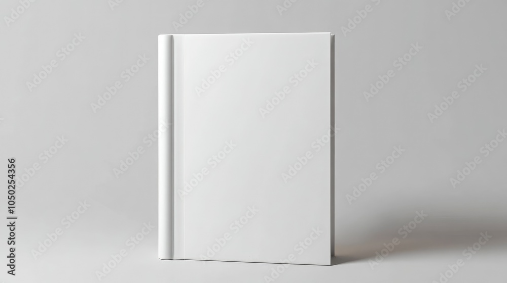 A 3D vector mockup of a closed white hardcover book standing upright with realistic shadows and light reflections A 3D vector mockup of a closed white hardcover book standing upright with realistic shadows and light reflections