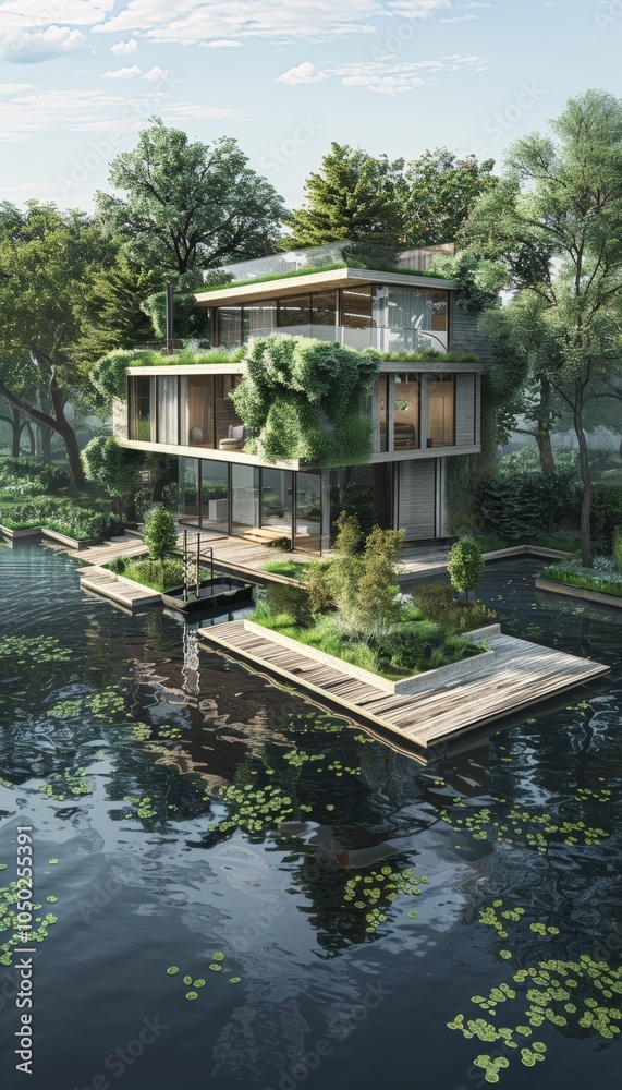 Eco-Friendly Lakefront House with Rooftop Garden and Boat Dock - Sustainable Design Inspiration Eco-Friendly Lakefront House with Rooftop Garden and Boat Dock - Sustainable Design Inspiration