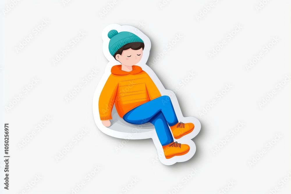 A young boy of mixed ethnicity sits casually in an orange hoodie, blue jeans, and a green beanie, looking relaxed. A young boy of mixed ethnicity sits casually in an orange hoodie, blue jeans, and a green beanie, looking relaxed.