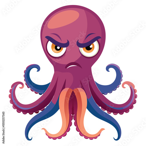 Sad Octopus with Drooping Tentacles and Frowning Face Emotional Sea Creature Illustration.