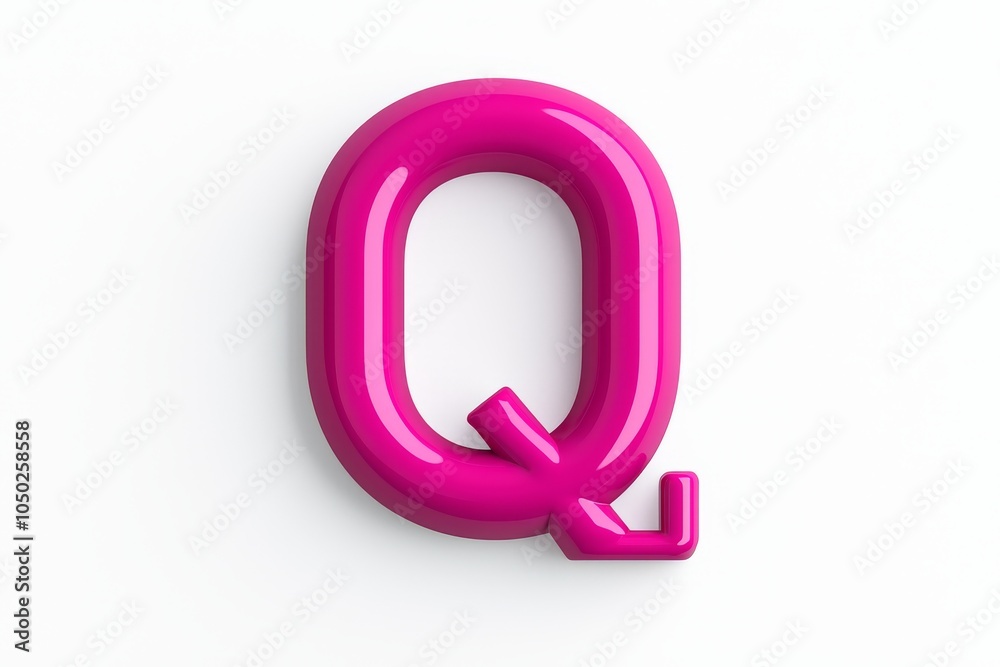 Obraz premium Bold pink 3D letter 'Q' on a white background, showcasing a modern and playful design.