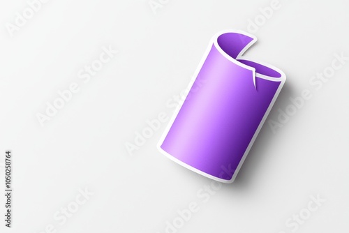 A purple cylindrical sticker with a partially peeled edge, set against a clean white background, showcasing vibrant color.