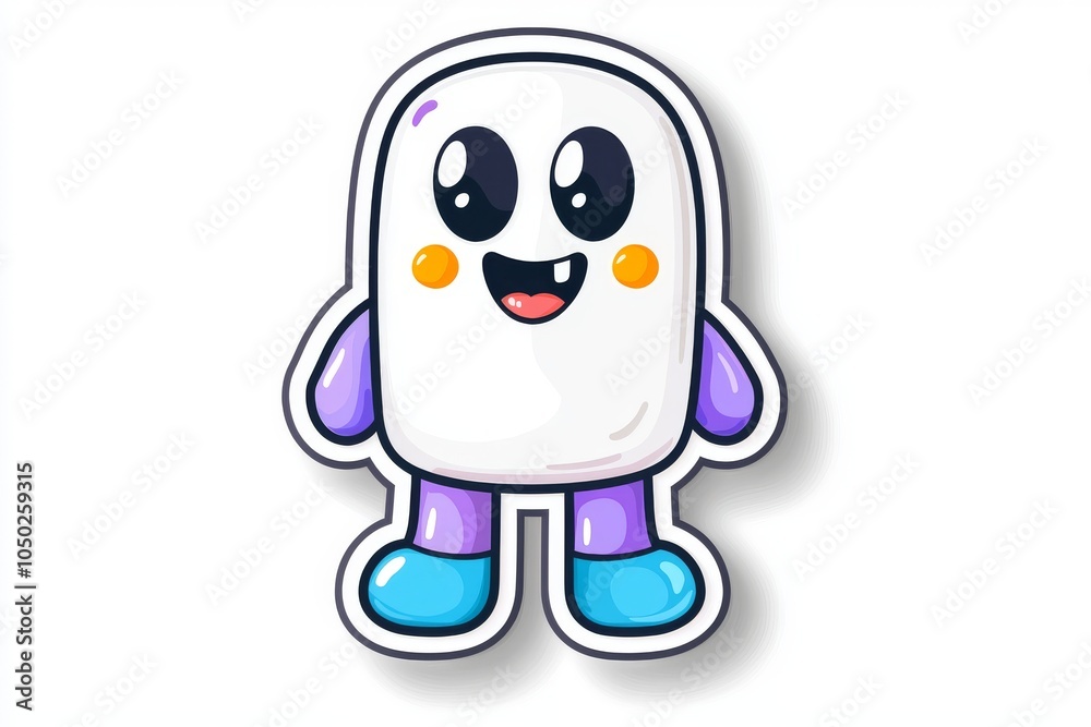 Cute cartoon character with a friendly smile, featuring a white body and colorful limbs, perfect for children's designs. Cute cartoon character with a friendly smile, featuring a white body and colorful limbs, perfect for children's designs.