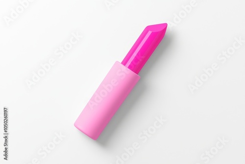 A vibrant pink lipstick with a sleek design, resting on a clean white background. Perfect for bold makeup looks.