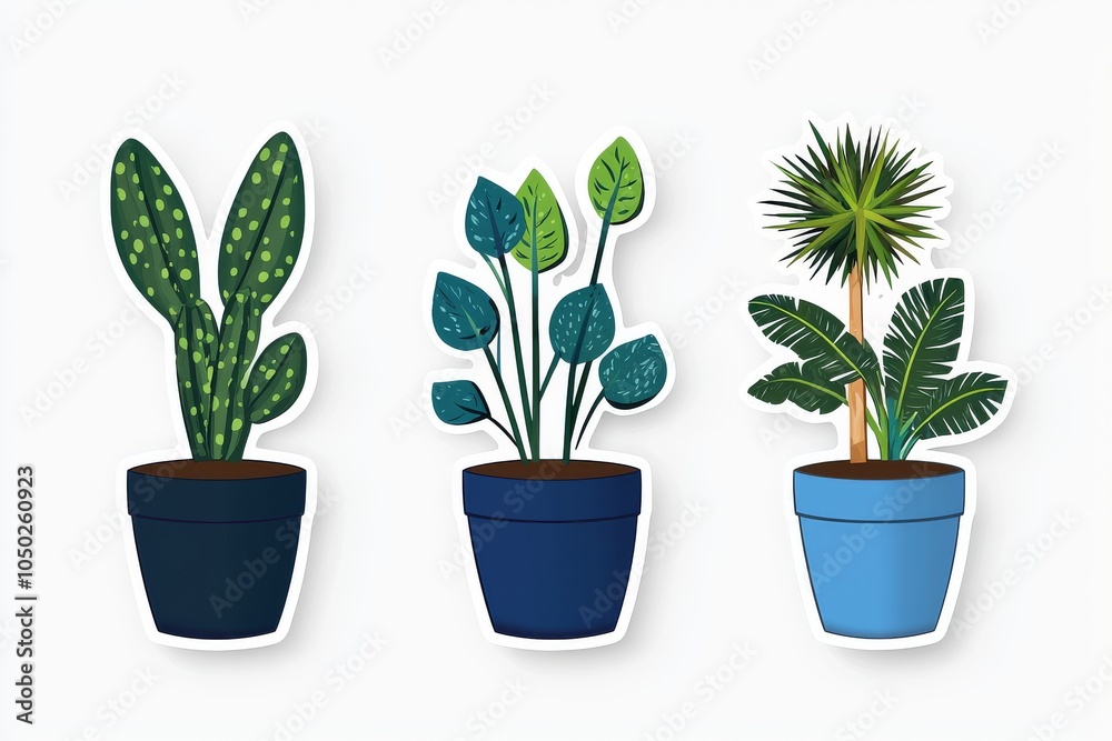 Three stylish indoor plants in blue pots, showcasing vibrant greens and unique textures, ideal for home decor. Three stylish indoor plants in blue pots, showcasing vibrant greens and unique textures, ideal for home decor.