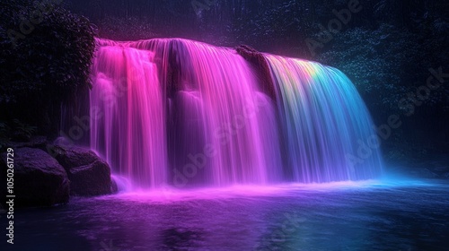 Vibrant Neon Waterfall with Cosmic Gradient Colors