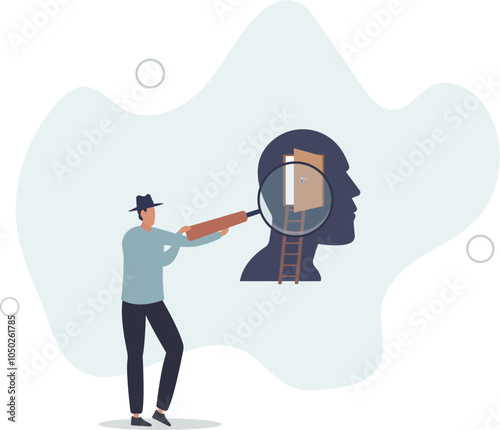 Psychology and mindset, deep mind thinking or mental health diagnose, intelligence brain or depression, emotion or cognitive concept.flat characters.