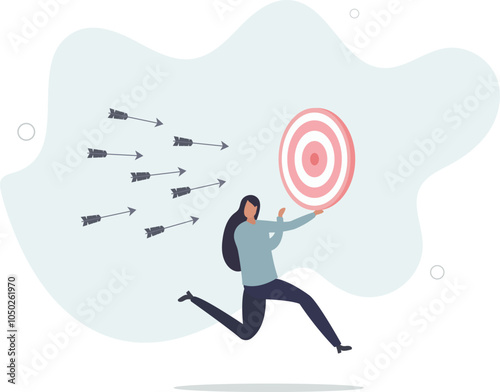 Chasing for target achievement, guidance or control to reach goal, competition or challenge to success, aiming or motivation concept.flat characters.