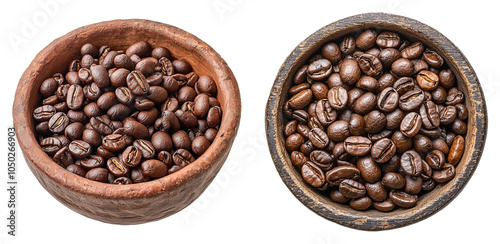 Coffee Beans in Rustic Bowl, Isolated on Transparent Background, Suitable for Cafe Branding, Coffee Packaging