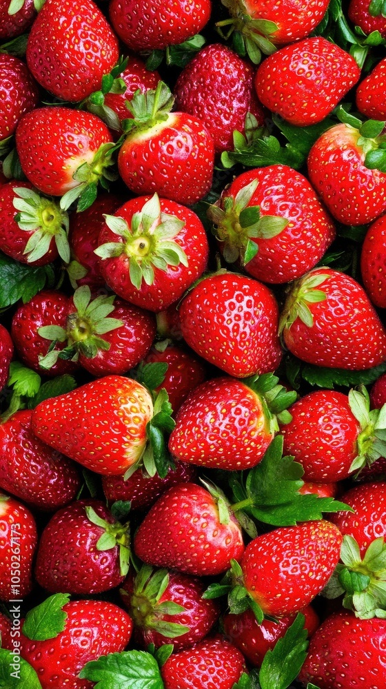 A vibrant collection of ripe strawberries sprawled attractively on a lush green background, celebrating summer's sweet harvest delightfully A vibrant collection of ripe strawberries sprawled attractively on a lush green background, celebrating summer's sweet harvest delightfully