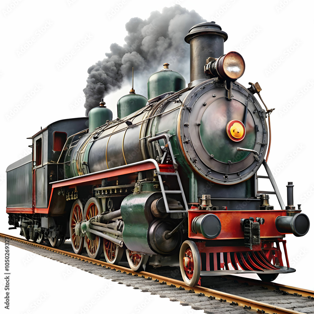 Fototapeta premium Vintage steam train engine Isolated on transparent background