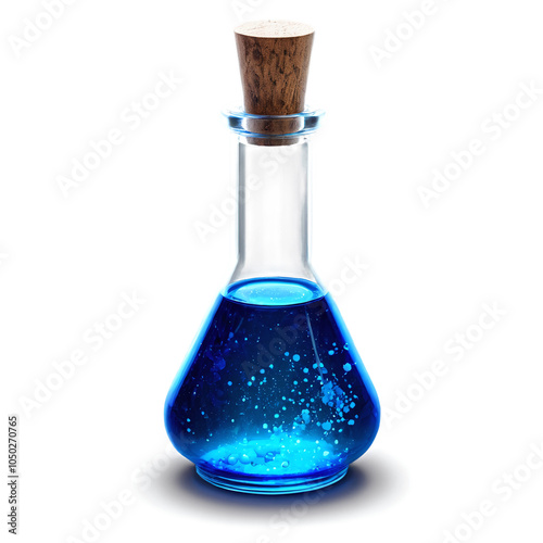 bottle with blue magic potion isolated on transparent background