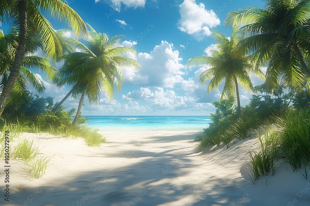 Fototapeta premium Tropical Beach Path Through Palm Trees