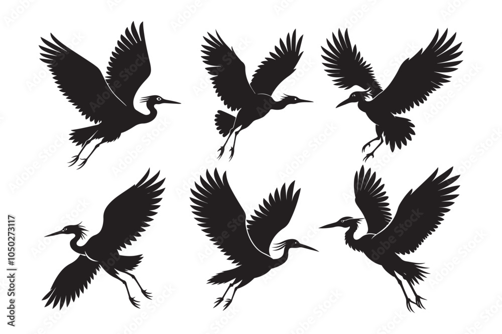 Cattle Egret Silhouette Vector Illustration, Cattle Egret Silhouette Bundle Cattle Egret Silhouette Vector Illustration, Cattle Egret Silhouette Bundle