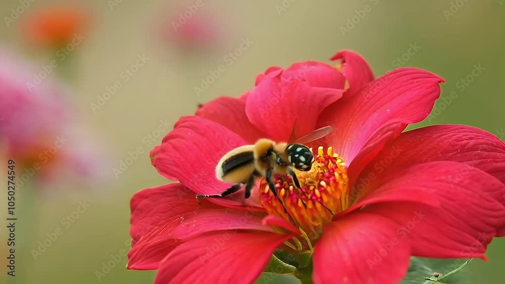 video captures intricate movement honeybee collects nectar red rhododendron flower filmed slow motion 120 frames second highlighting beauty nature's interactions honey bee spring flying macro backlit